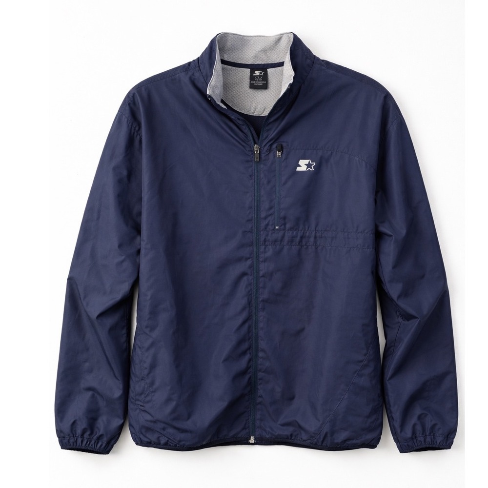 Starter Mens Navy Blue Full Zip Windbreaker Jacket Reflective Large 90s retro‎